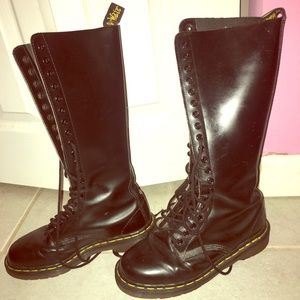 Black leather lace up boots